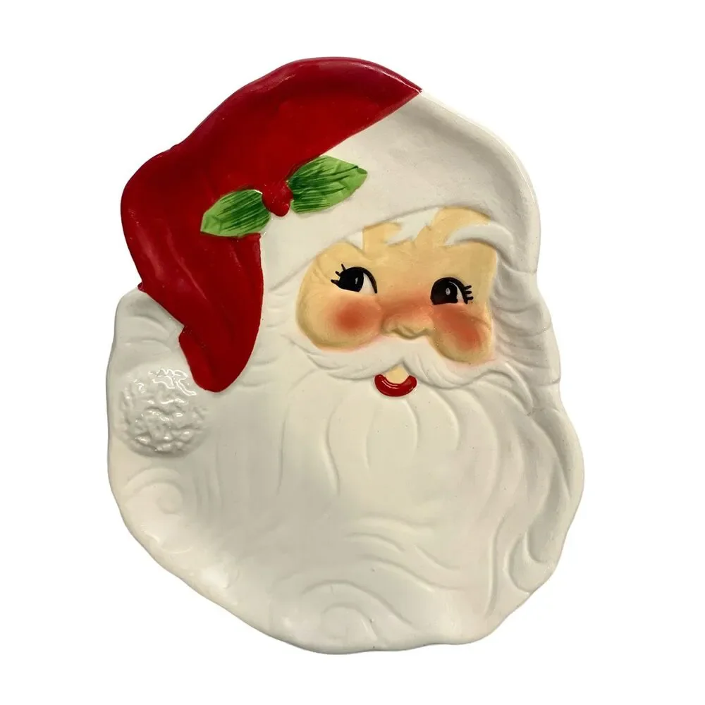 3D Mr. Christmas Santa & Mrs. Claus Mugs with Santa Face Dish 3-Piece Set
